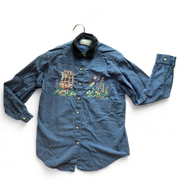 Casey & Max Tops - Vintage 90s Cottagecore Embroidered Cat Button-Up – Casey & Max Whimsical Plaid